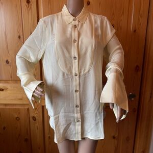 J Crew Collection Silk Tuxedo Tunic Top Womens 8 Butter Yellow Luxury